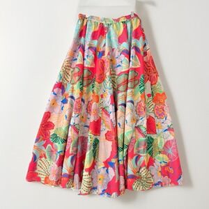 New CALYPSO St. BARTH Maxi Long Floral Print Skirt Sz L Resort Wear White Lotus